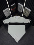 LCST Şeritli Örme Triko Tshirt /Beyaz