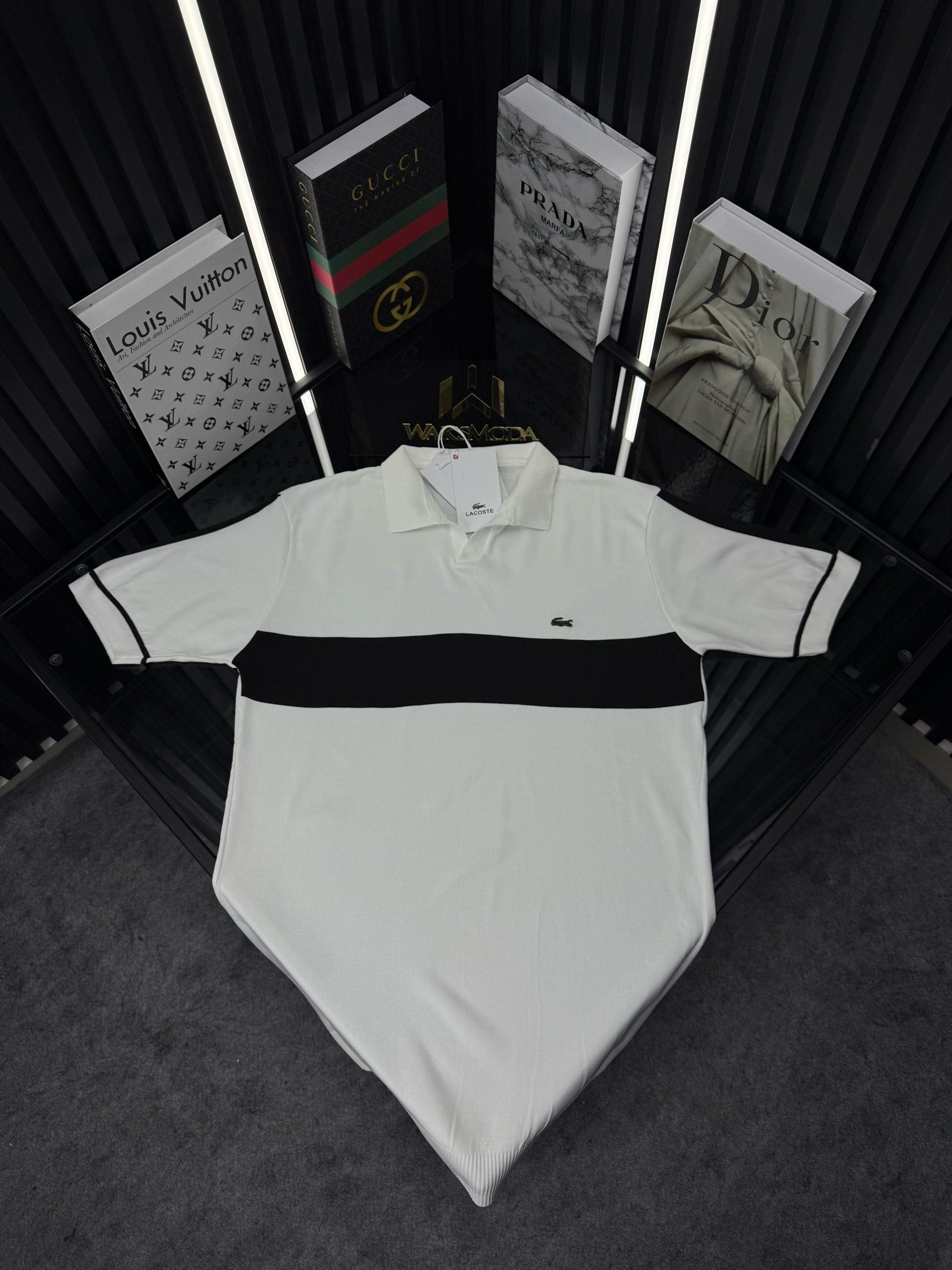 LCST Şeritli Örme Triko Tshirt /Beyaz