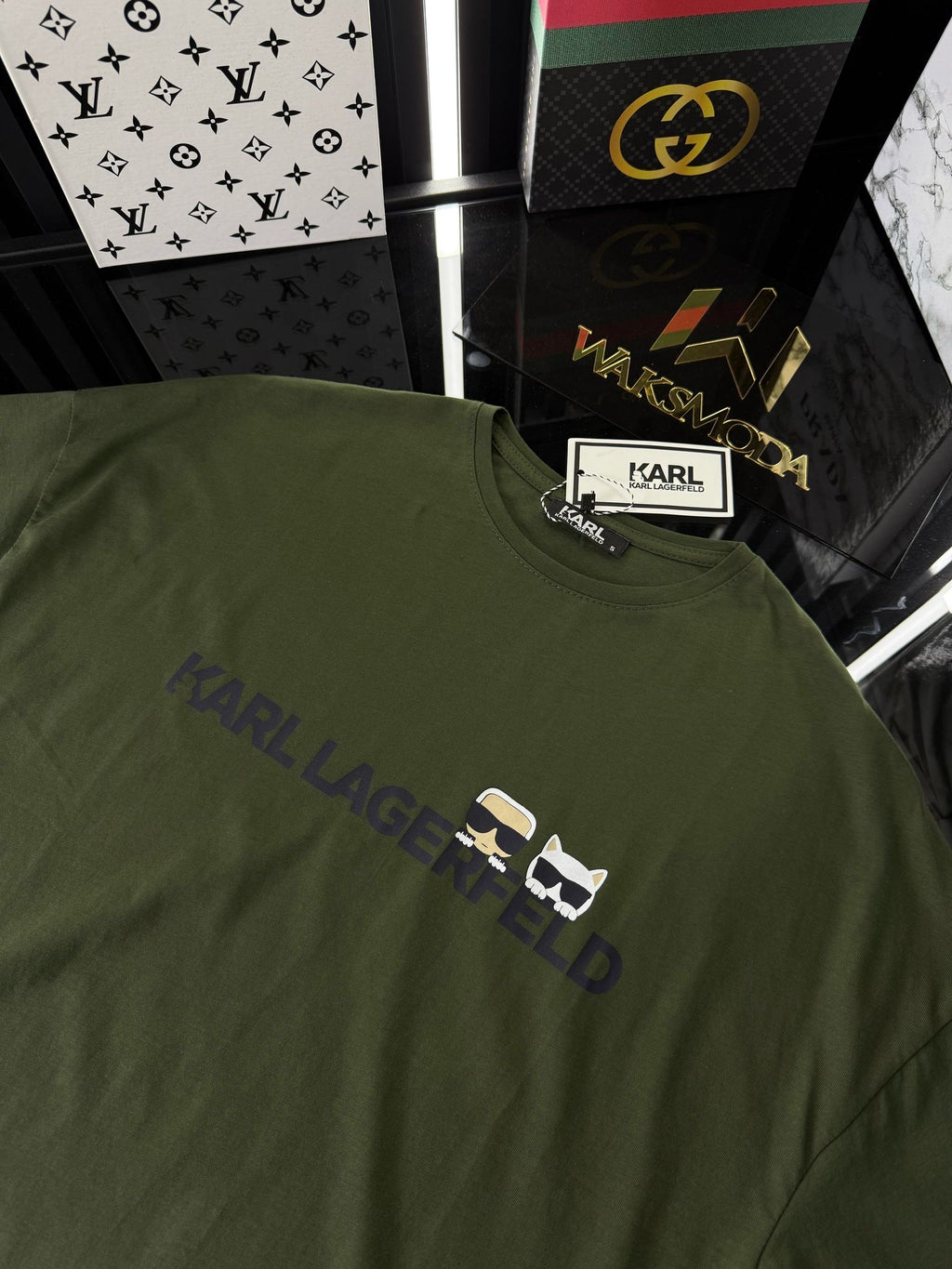 KARL LAGERFERD Haki Bisiklet Yaka Tshirt