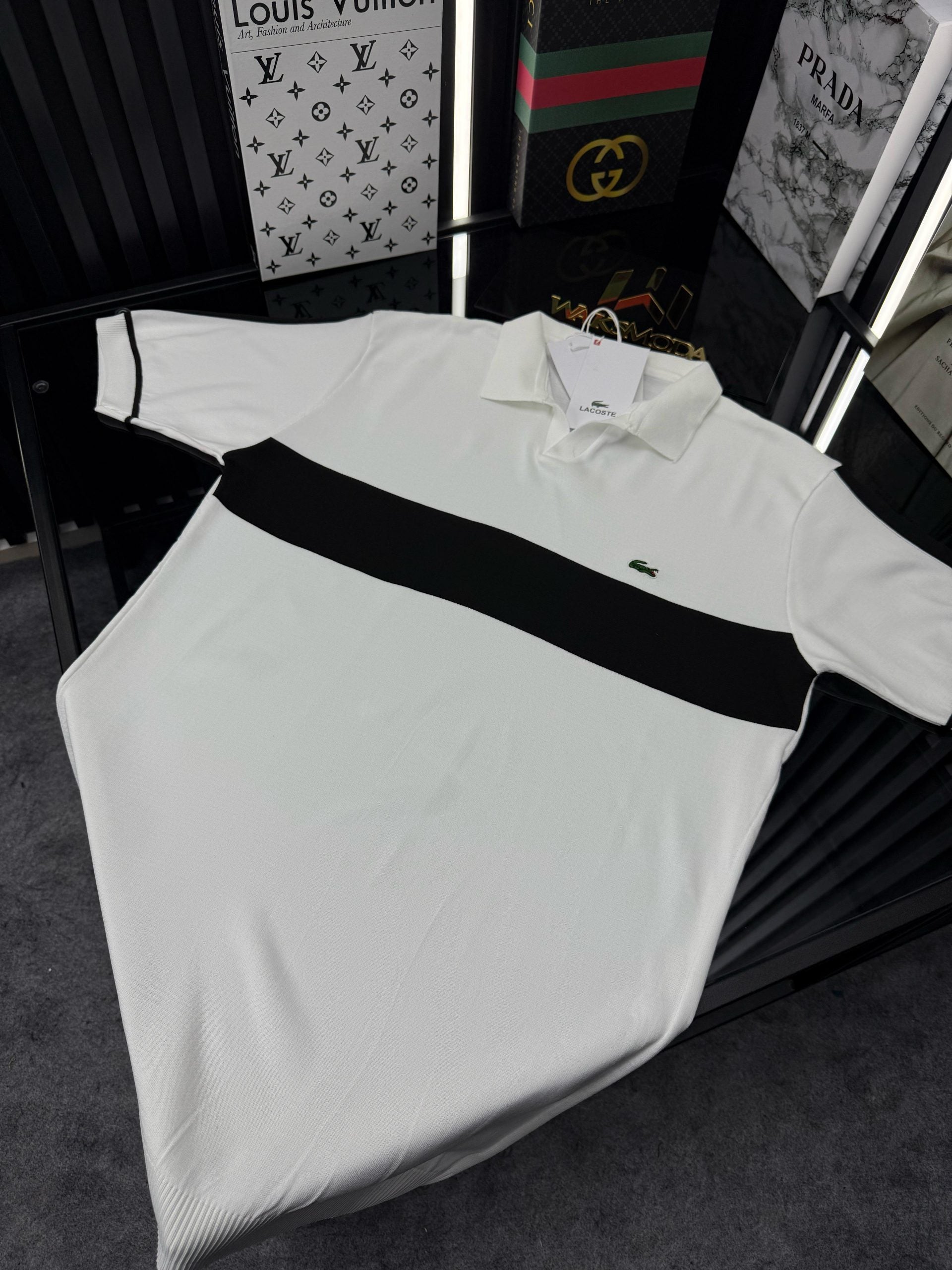 LCST Şeritli Örme Triko Tshirt /Beyaz