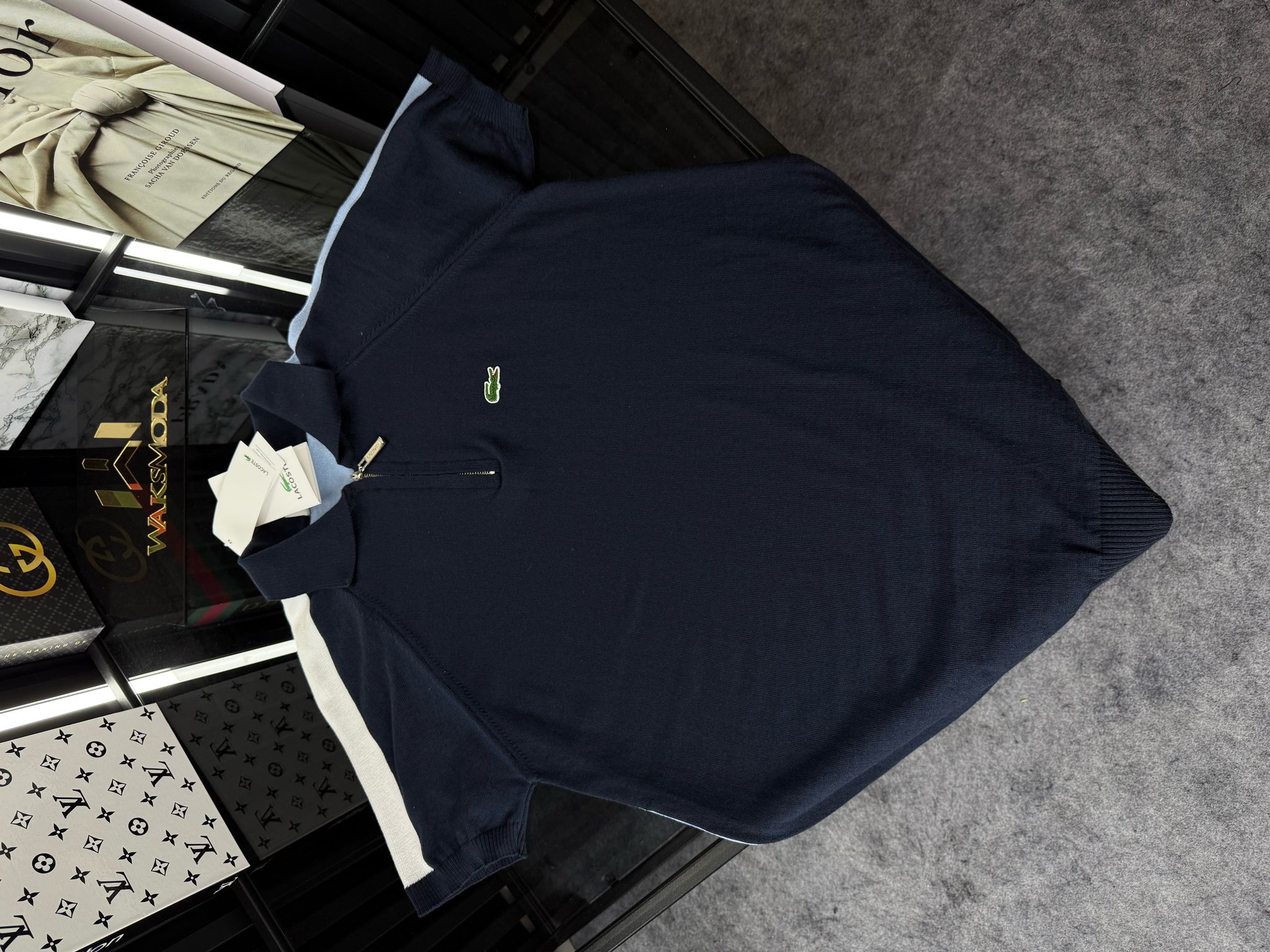 LCST Mavi Şeritli Örme Triko Tshirt /Lacivert