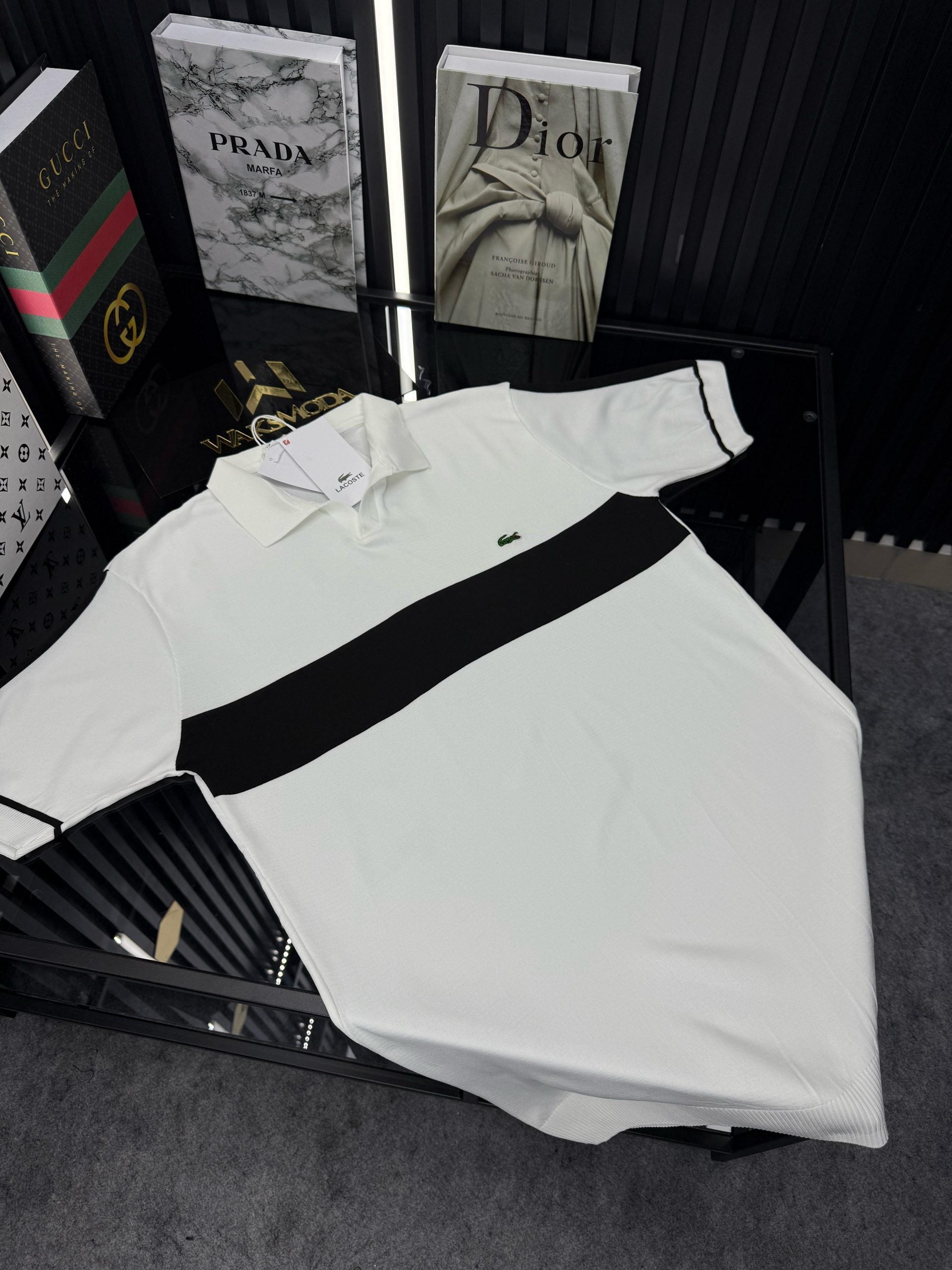 LCST Şeritli Örme Triko Tshirt /Beyaz