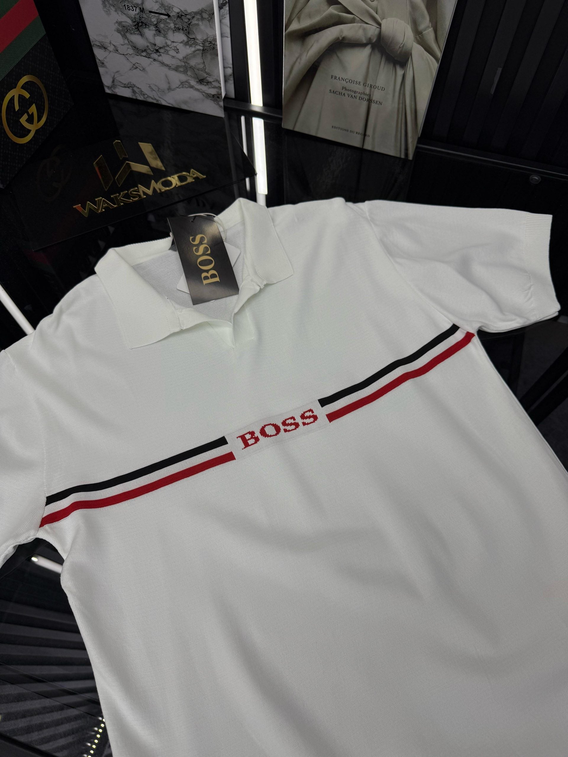 BSS Polo Yaka Örme Triko Tshirt /Beyaz