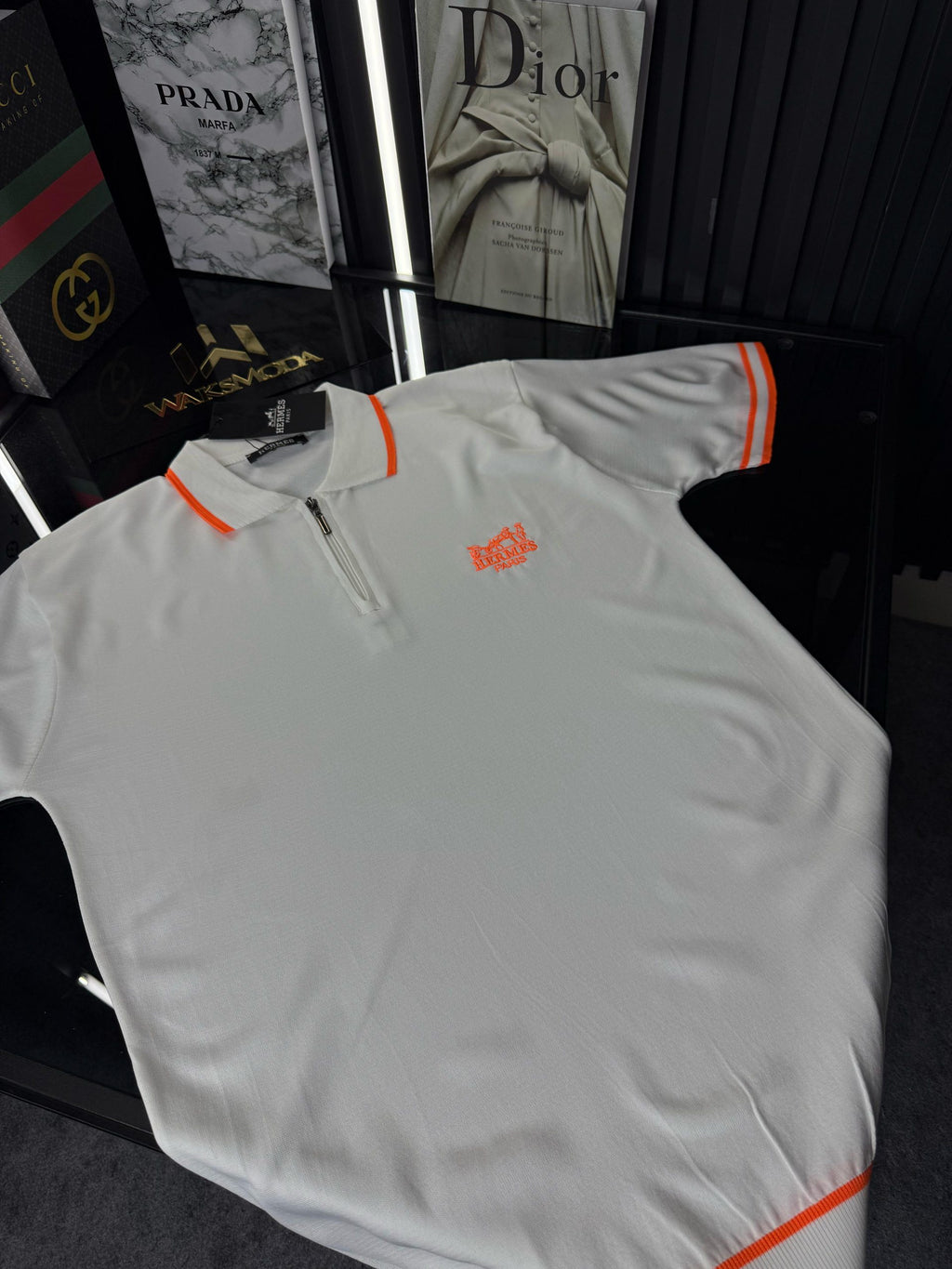 HRMS Polo Yaka Örme Triko Tshirt /Beyaz