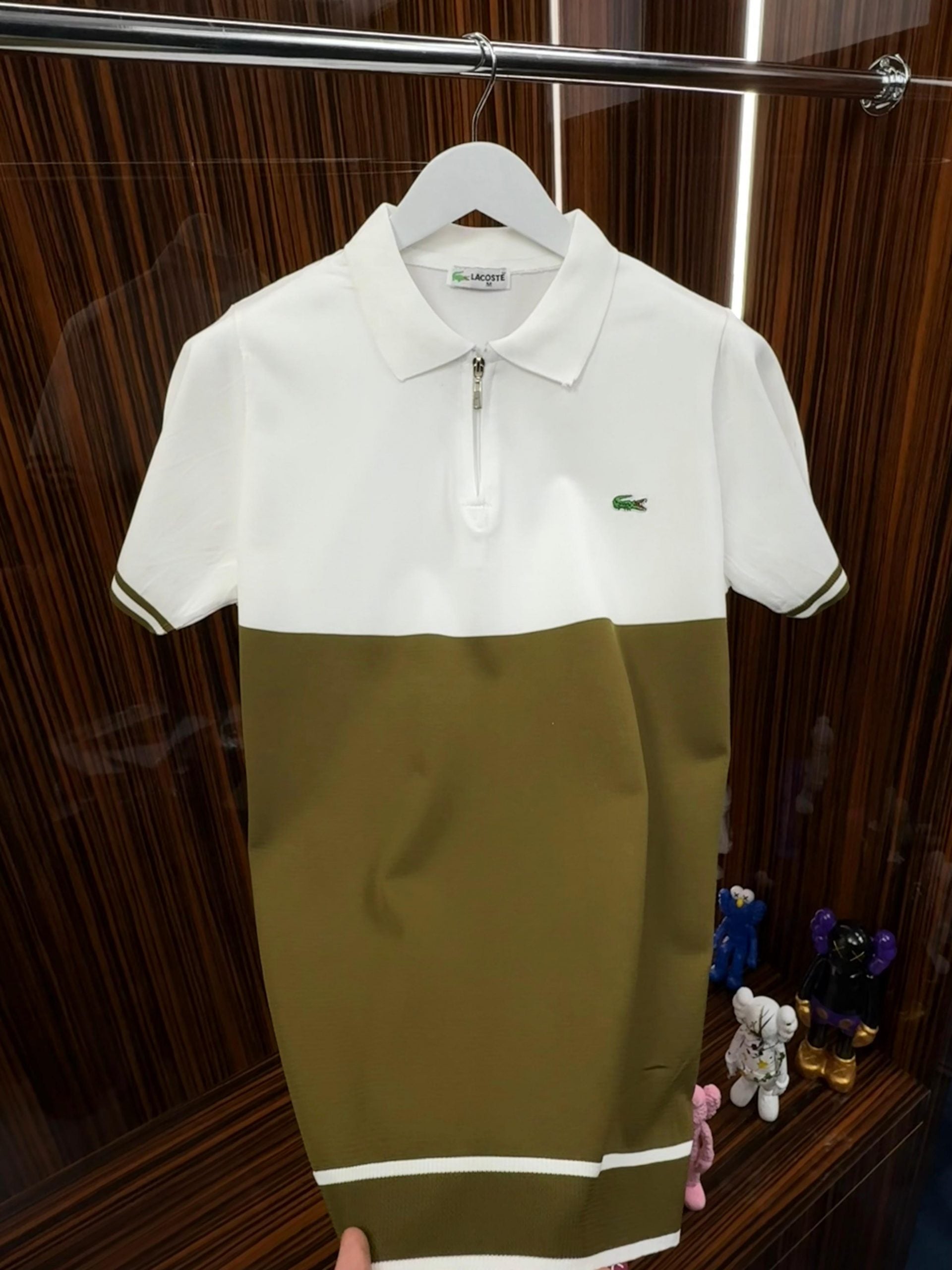 LCST Polo Yaka Örme Triko Tshirt /Beyaz-Yeşil