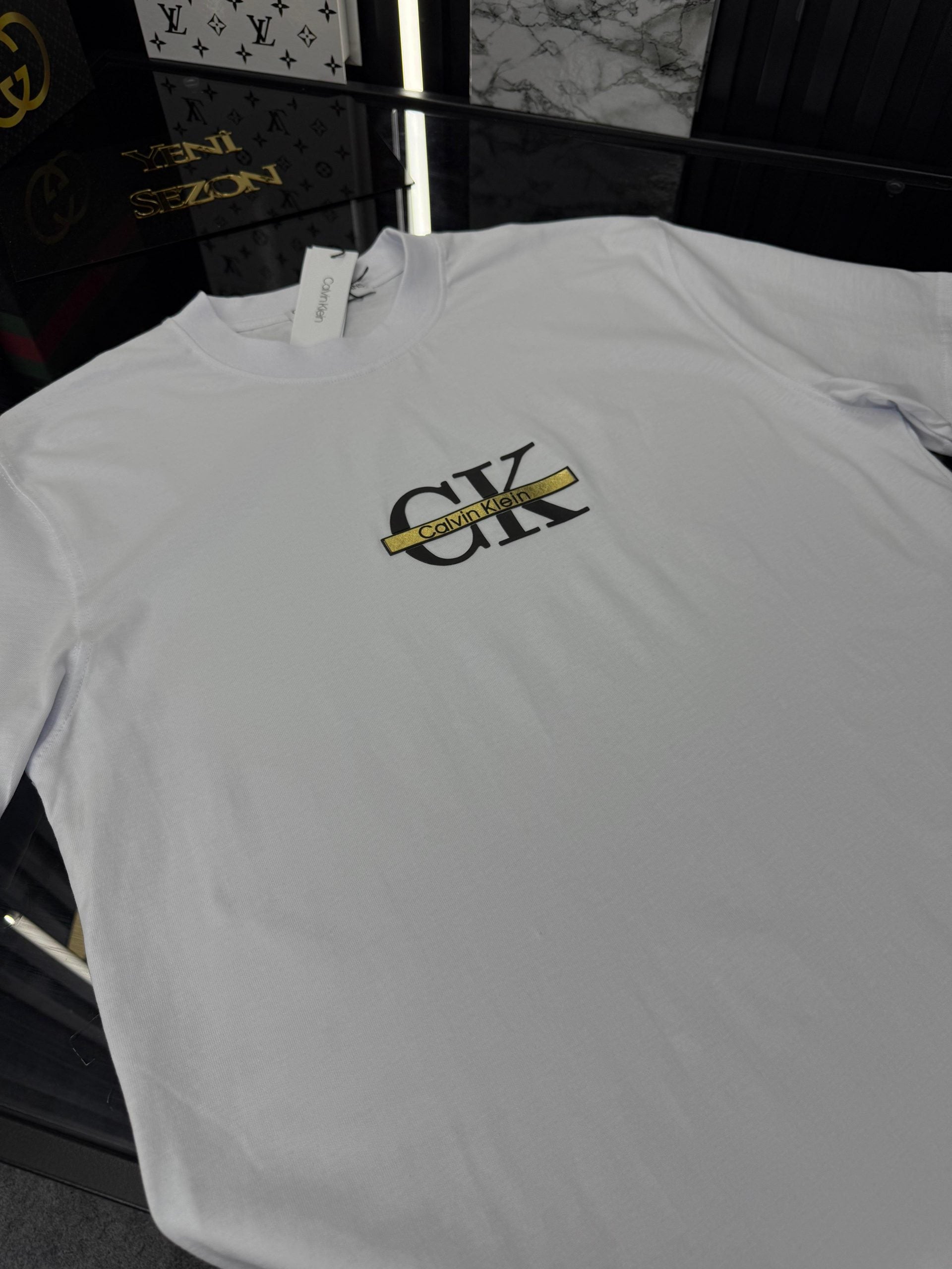 CK Bisiklet Yaka Tshirt /Beyaz