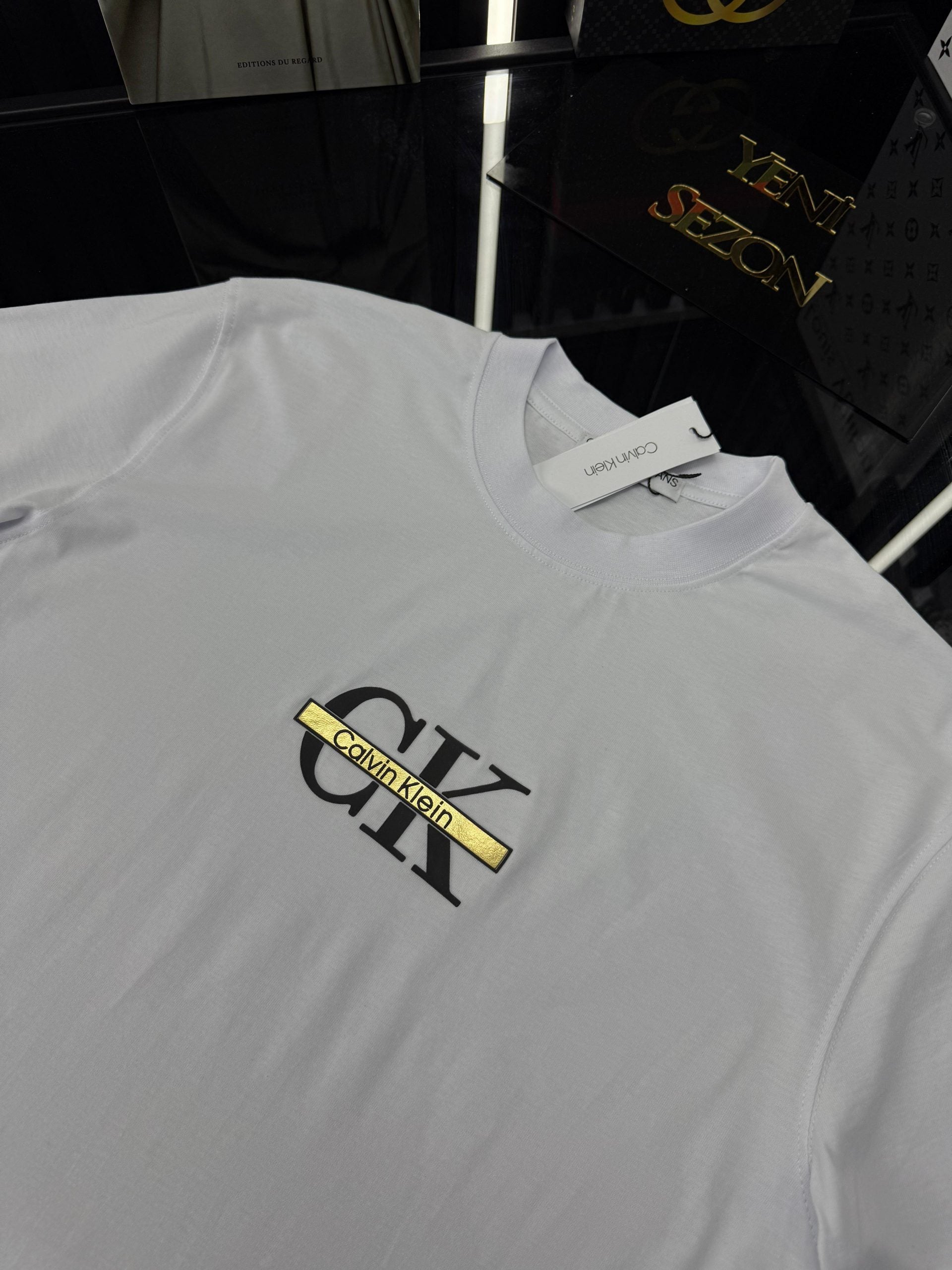 CK Bisiklet Yaka Tshirt /Beyaz