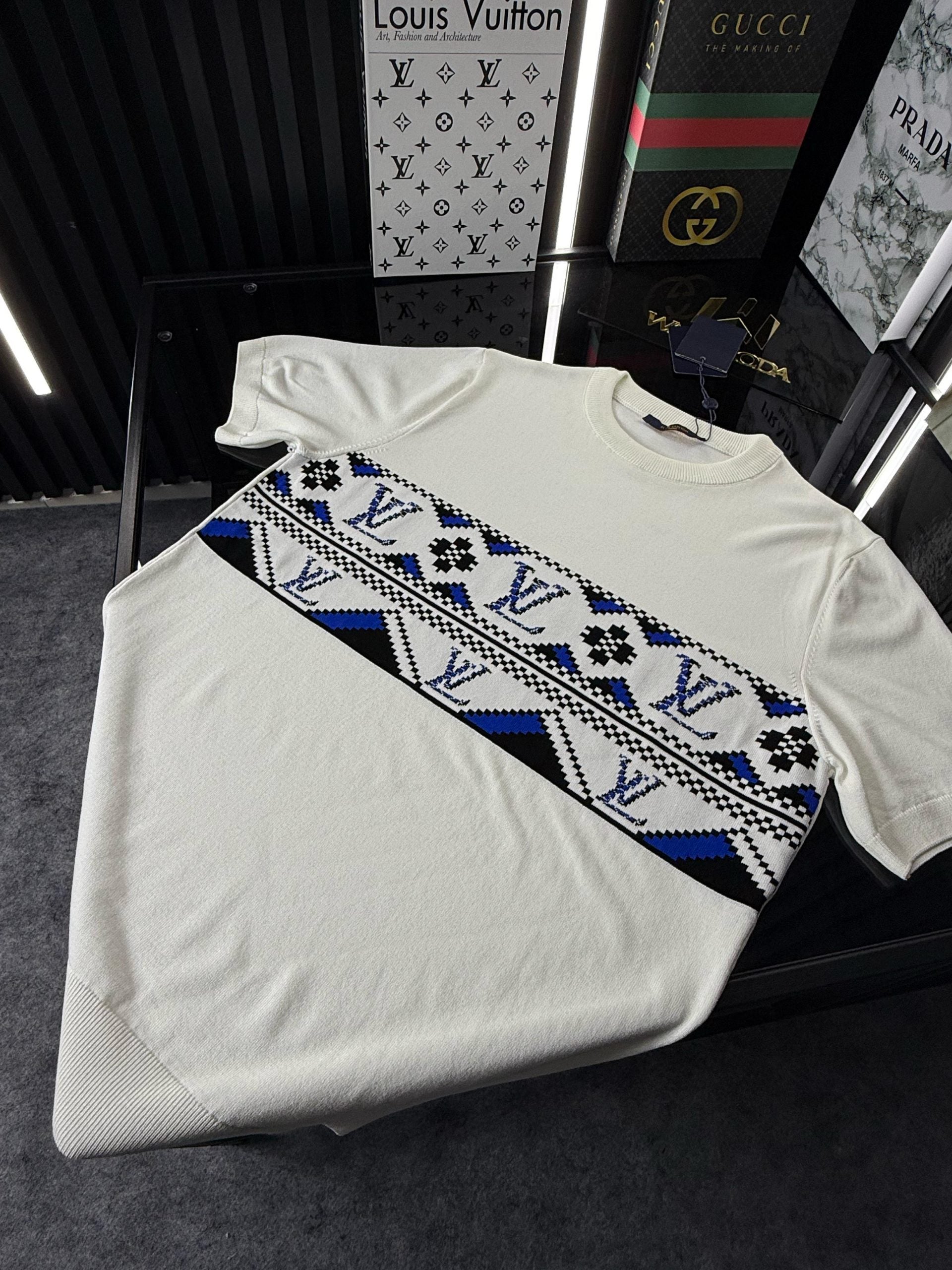 LV Örme Triko Tshirt /Beyaz