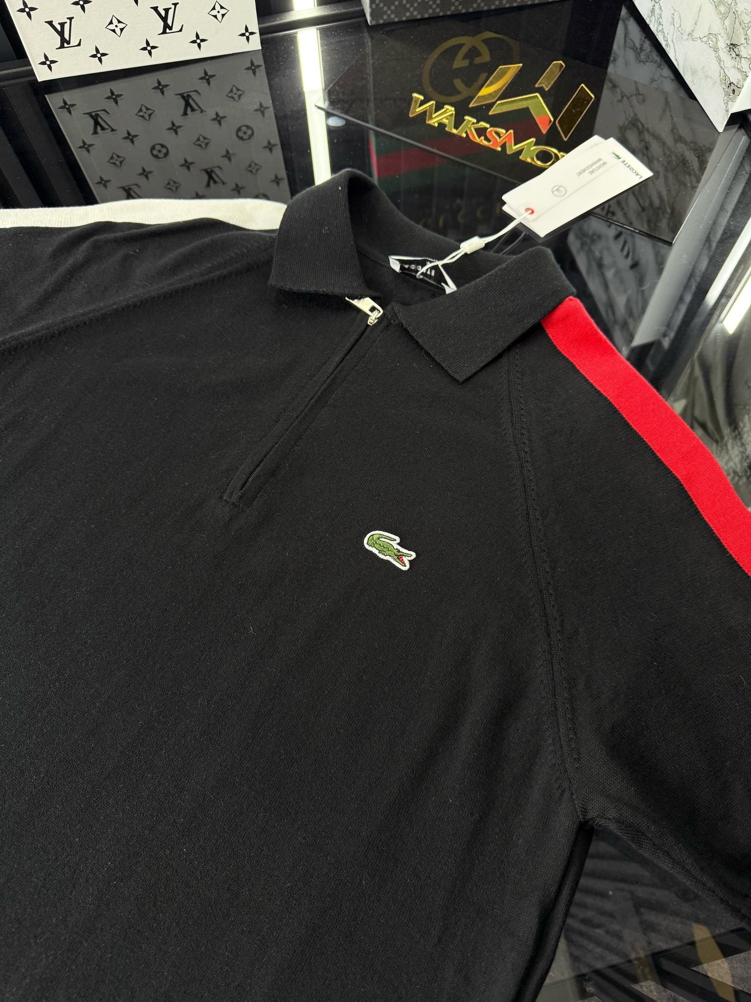 LCST Kırmızı Şeritli Örme Triko Tshirt /Siyah